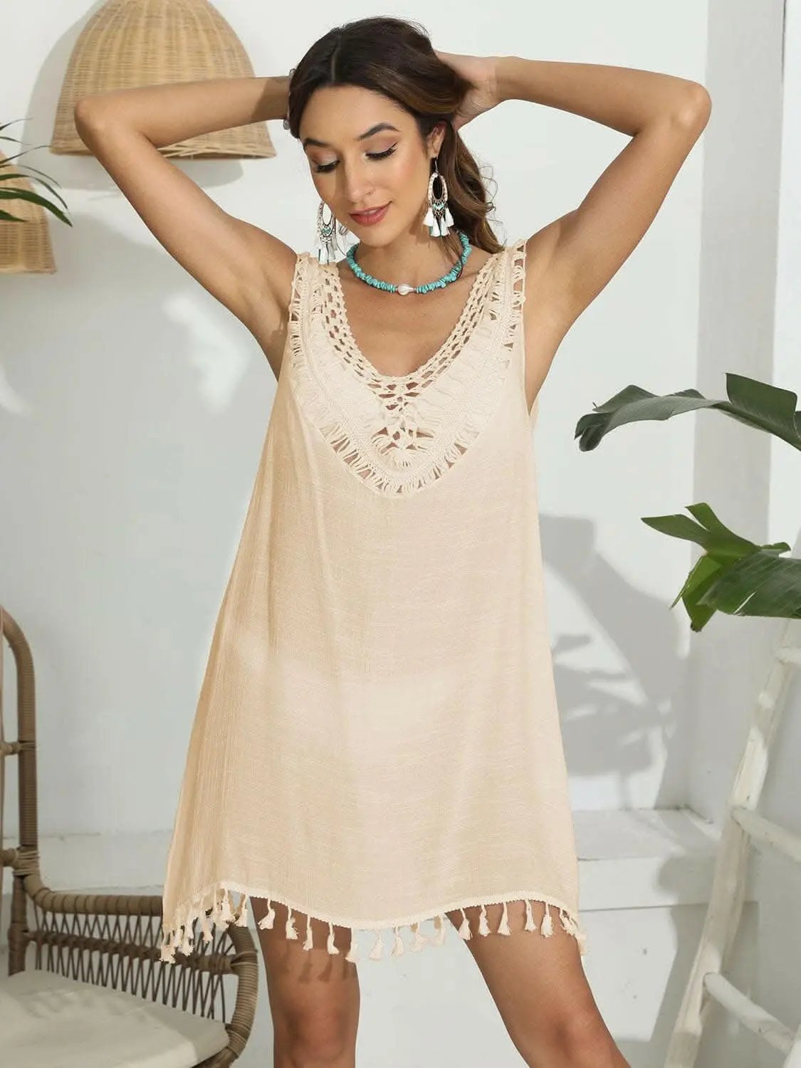 Tassel scoop neck cover-up - Love Salve
